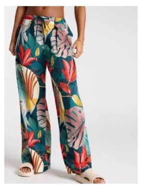 CALIA by Carrie Underwood Teal Tropical Wide-Leg Pants